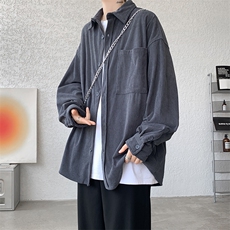 8XL-M灯芯绒衬衫特大码复古秋冬翻领长袖上衣纯色外套CS9001/P58，男装衬衫，电商B238