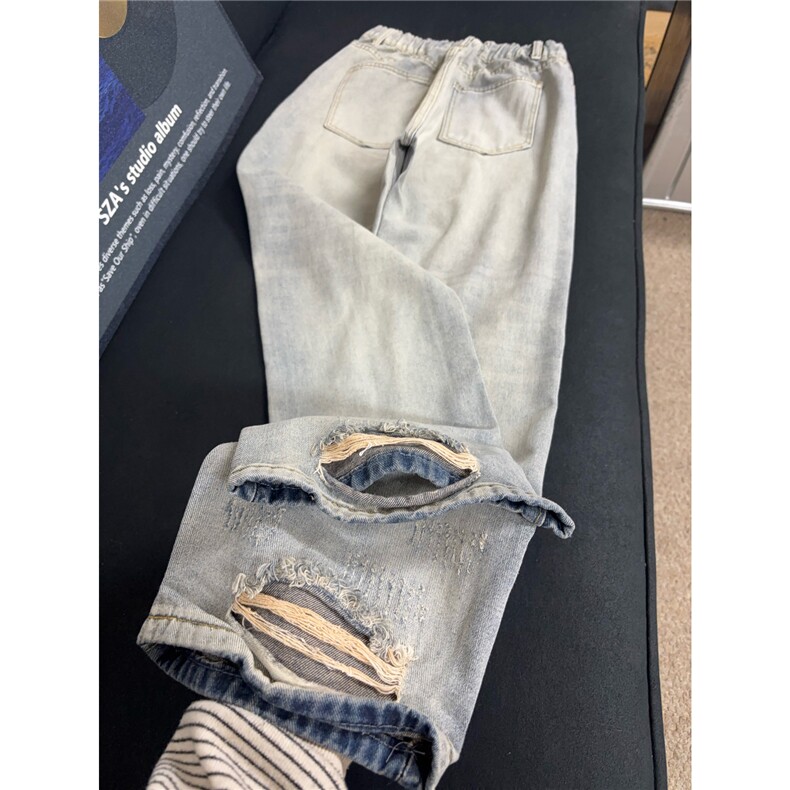 B221 美式ins高街暗黑宽松直筒破洞牛仔裤 LK25501-特P45控78图片