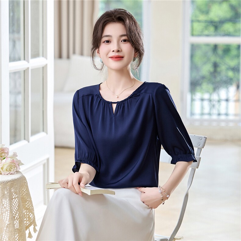 弹力双乔重磅真丝上衣女中袖2025夏装新款时尚气质小衫桑蚕丝衬衫,女装衬衫,阿舍尔精品