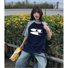抖音得物品质二开240克宽松纯棉美式潮牌插肩三杠织带短袖T恤，男装T恤，电商A486