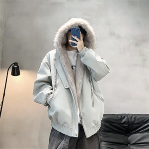 XZ514-2-25104-P115美式复古座山雕连帽棉服加厚保暖夹克宽松外套图片