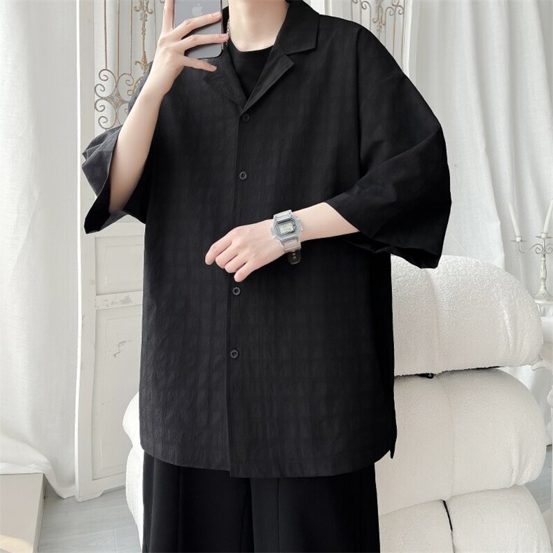 C5029/P40夏季新品西服领衬衫男个性肌理感格纹潮男宽松衬衣上衣,男装西服,电商A141