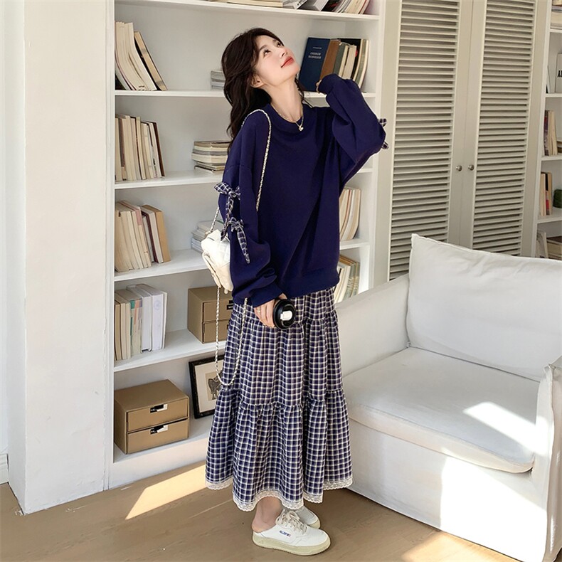 减龄格子拼接卫衣半身裙套装女2025春秋季新款韩版显瘦穿搭两件套,女装套装/套裙,浙宝276（原081）