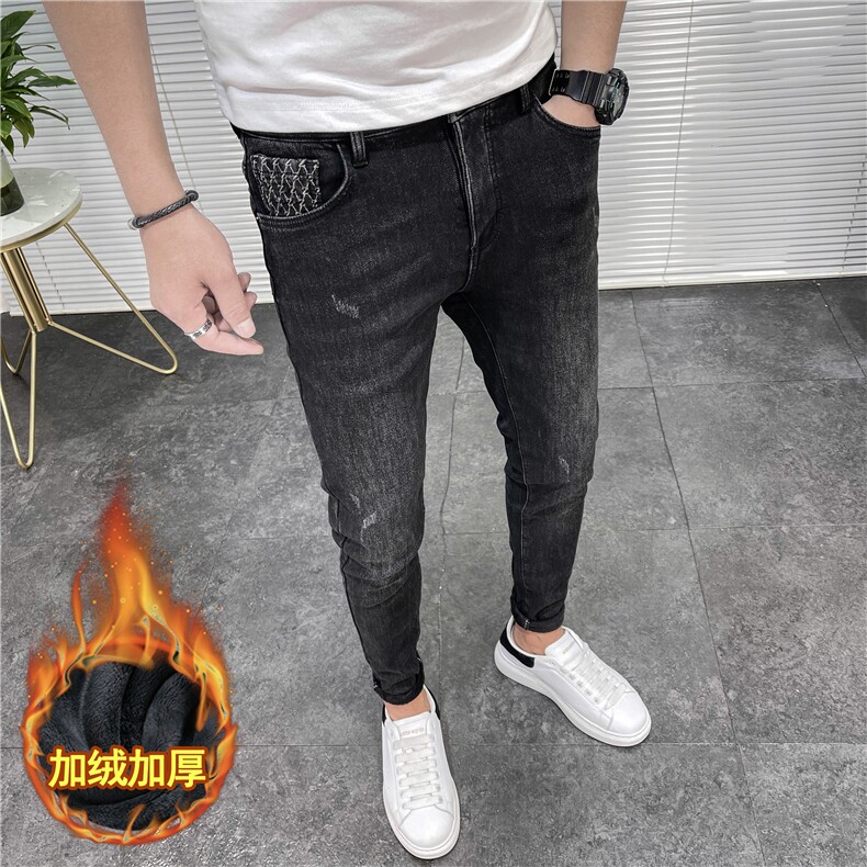 2023秋冬季加绒加厚时尚百搭休闲修身小脚牛仔裤D311W8107P95，男装牛仔裤，电商D311