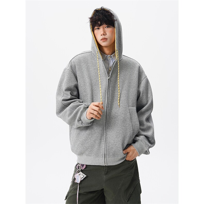 8XL-M秋连帽卫衣男宽松休闲纯色拉链开衫外套拼色帽衫运动WY27P65,女装短外套,电商D206-1