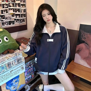 抖音得物品质秋冬美式高街重磅结构拼接织带翻领卫衣夹克外套W113