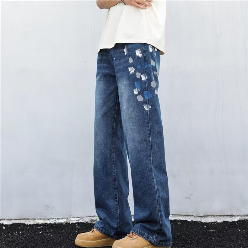 美式高街直筒牛仔裤男款复古设计感高腰宽松显瘦阔腿裤D49-2/P58，男装牛仔裤，星座506