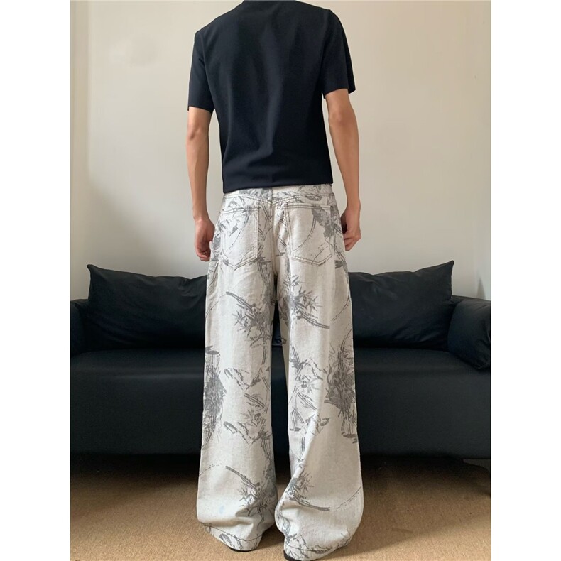 7883-P53美式vibe个性印花牛仔裤女夏季新款,男装牛仔裤,电商B323A