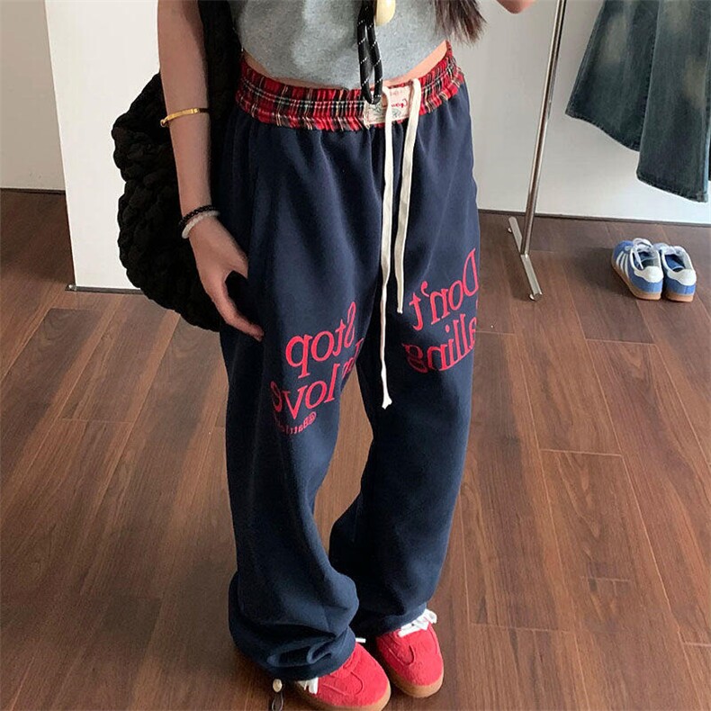 【有货】美式复古运动裤子男女款拼接撞色假两件裤子J01CC-特P45,女装休闲裤,星座1007（原301D）