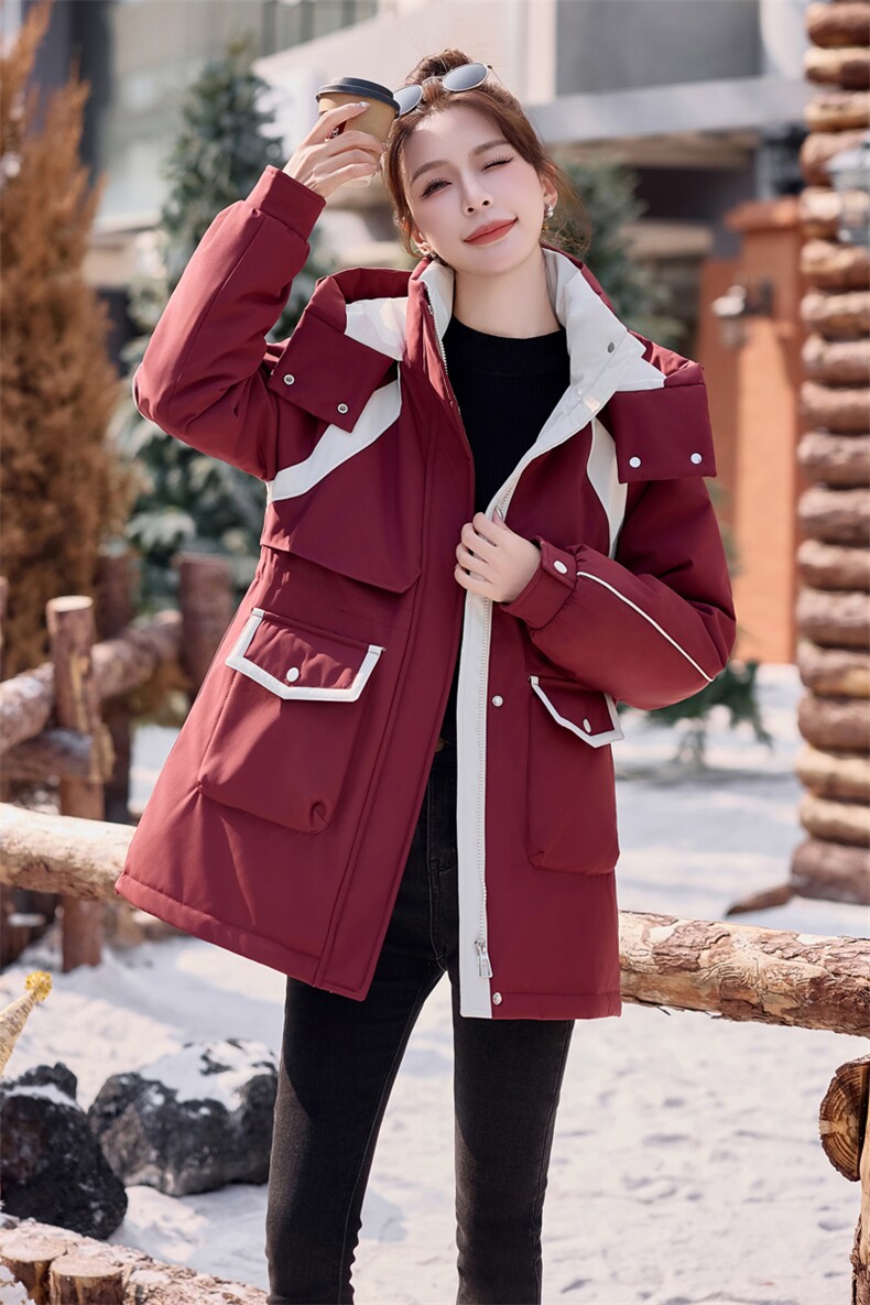 羽绒服明星同款2025冬季新品收腰冲锋衣中长款派克服外套女户外,女装羽绒服,意芙
