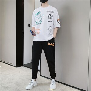2023夏季新款短袖T恤套装运动休闲宽松潮流两件套男装F306P68图片