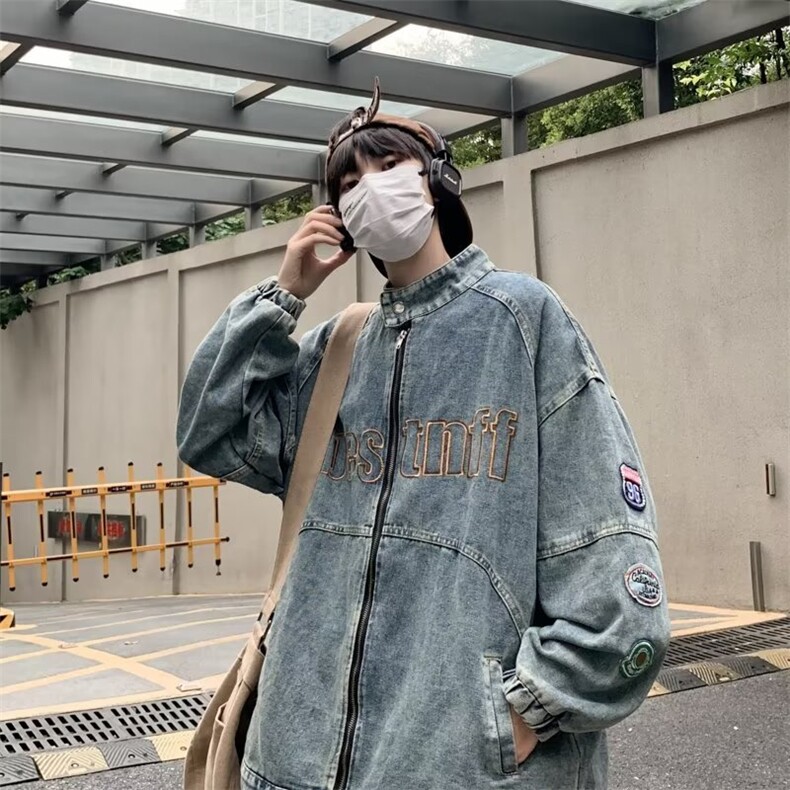 美式复古机车风牛仔外套男潮牌重工刺绣开衫拉链立领J2031P70,男装夹克,星座1116-2