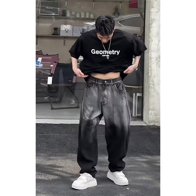 抖音--二狗到位--早秋渐变水洗撞色款牛仔长裤nz58-TP85,男装休闲裤,电商A089-1