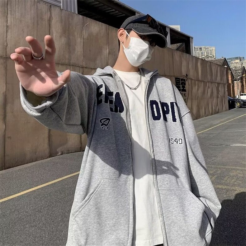 春秋款连帽卫衣秋季外套新款拉链开衫灰色薄款休闲上衣YW19/P75,女装短外套,星座506