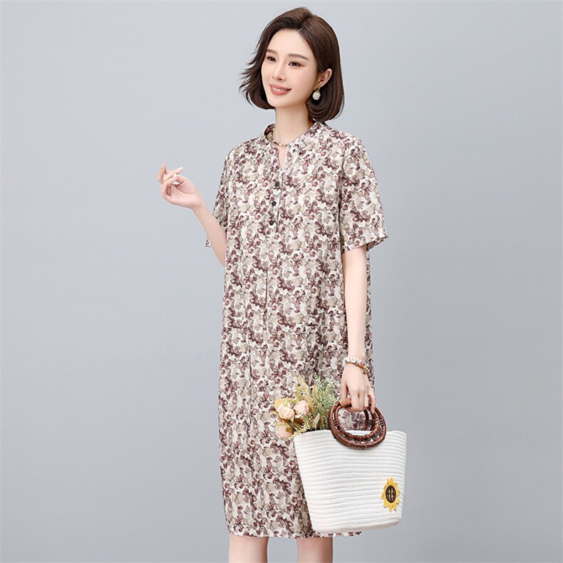 纯棉碎花连衣裙女夏2025新款中年妈妈宽松大码遮肚子显瘦减龄裙子,女装连衣裙,依恋蒂丝
