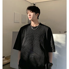 港风立体四芒星钢印短袖T恤男DT77780P28块特价控55：供抖音视频，男装T恤，星座227-7