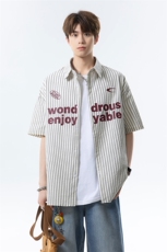 夏季新款短袖衬条纹衫拼色设计感休闲个性衬衣DC2236-特价P40，男装衬衫，电商A007
