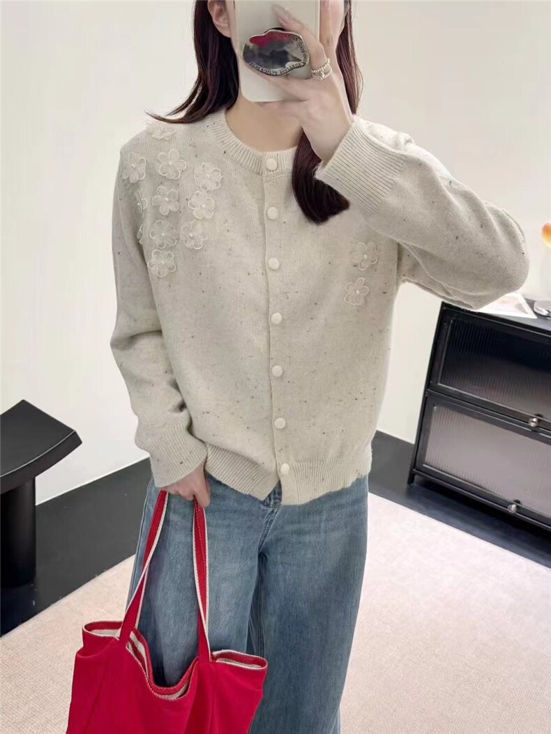 2025百搭时尚浣熊材质十花开衫，女装针织衫/毛衣，晨旭羊绒