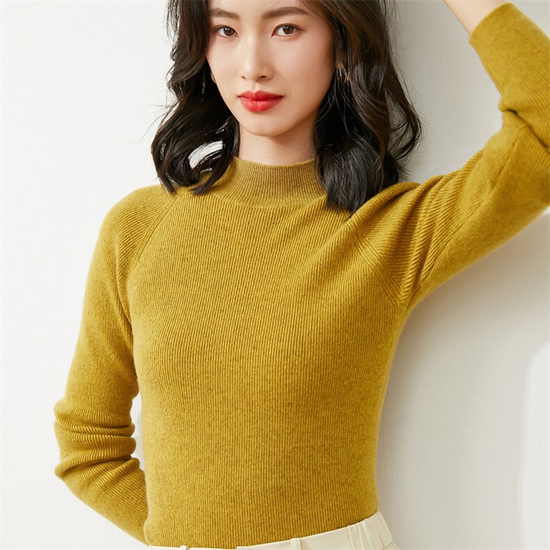 半高领毛衣女内搭秋冬2024年新款修身显瘦长袖紧身短款,针织衫/毛衣,皓宇羊绒