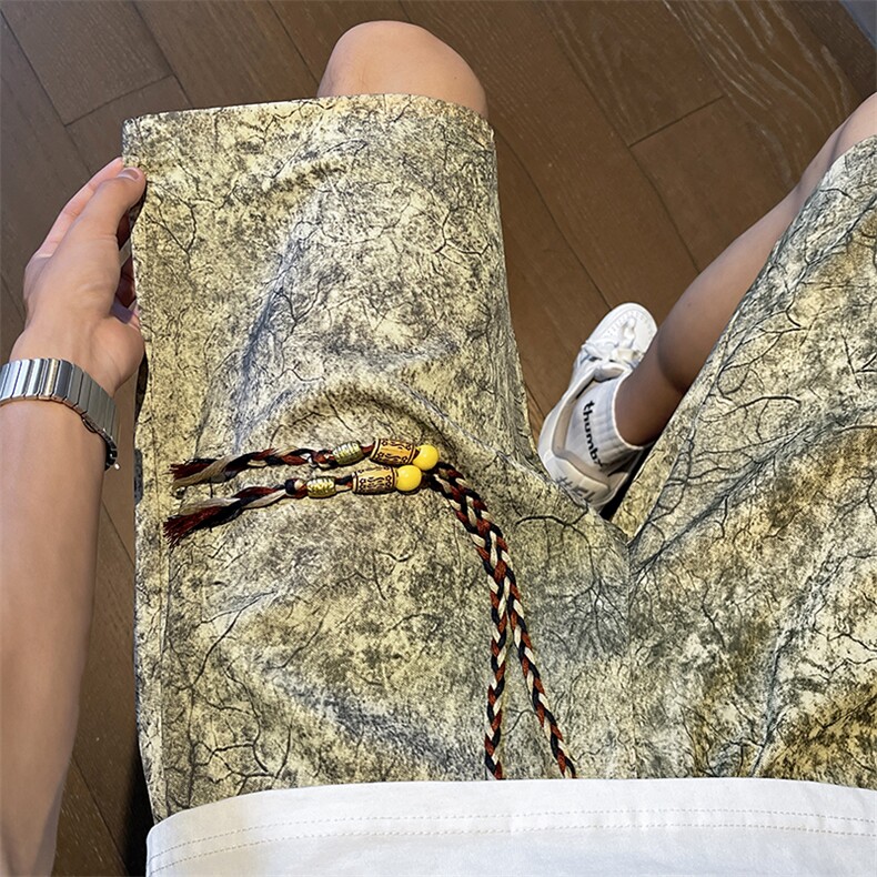 特批P30无差价夏季风缎面印花短裤冰丝高级感五分裤男DK2188,男装牛仔裤,电商A001
