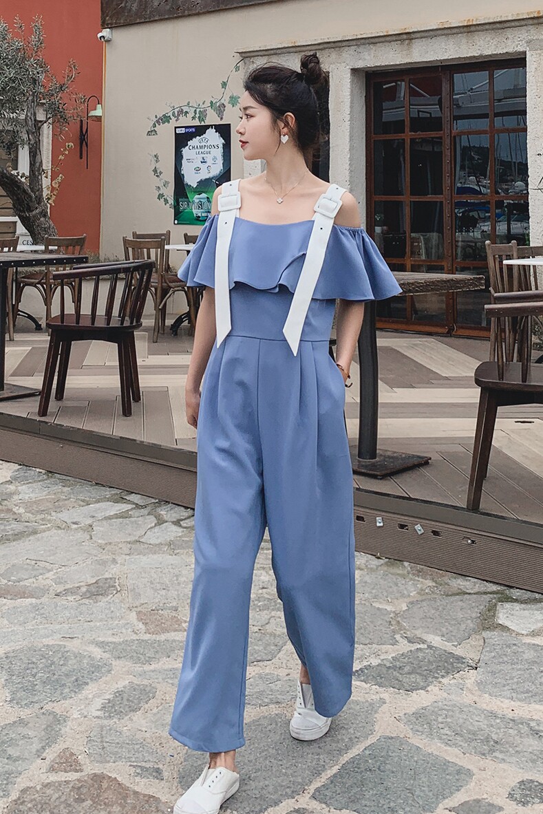 现货2021夏季新款一字肩连体裤浙宝292A货号,女装连体裤,时倾STUDIO