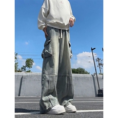 2026现货春季工装牛仔裤男美式复古水洗大口袋阔腿裤子-A1158P55，男装牛仔裤，电商B241