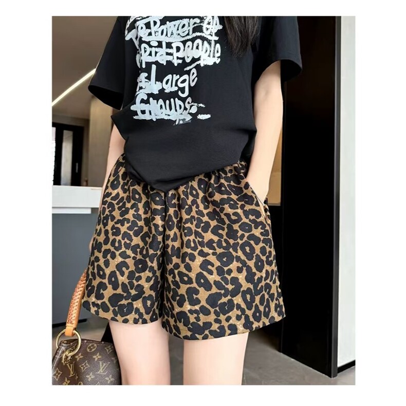 豹纹短裤女夏季薄款2025新款高腰休闲外穿美式运动中裤阔腿五分裤,男装牛仔裤,星座506A