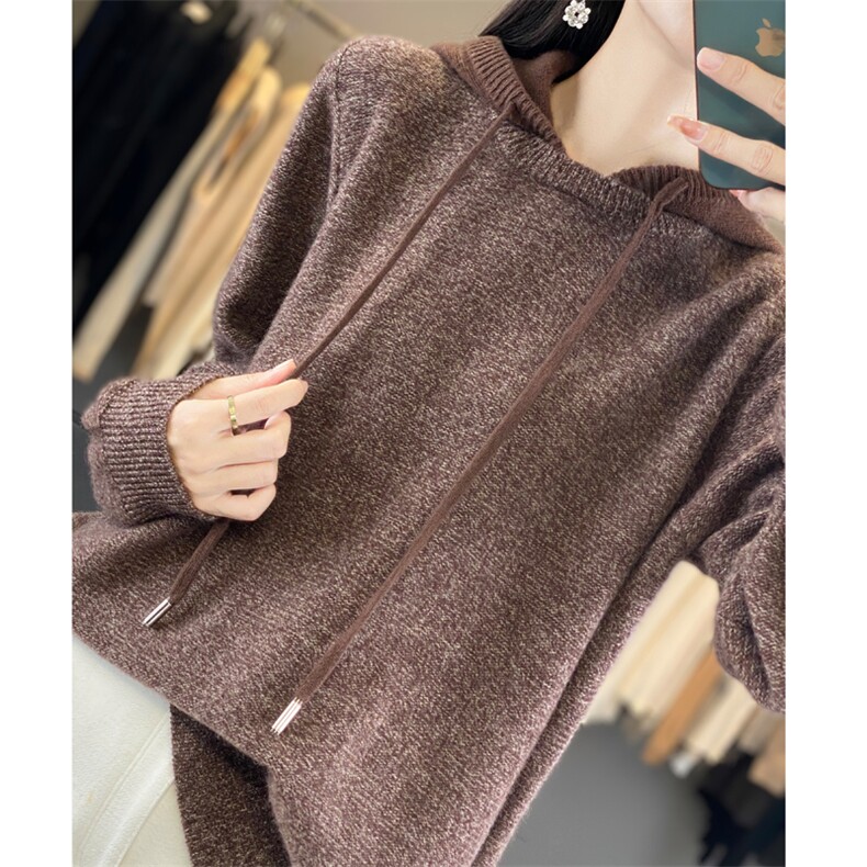 撤柜清仓秋冬连帽卫衣女羊绒衫针织衫帽衫宽松打底羊毛衫大码毛衣,女装羊毛衫,邦太羊绒
