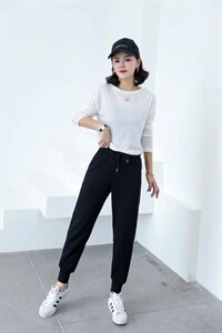 【现货】春装新款女裤休闲运动刺绣收口小脚裤图片