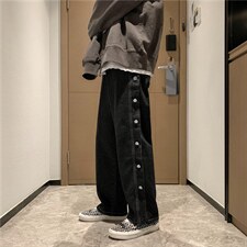 秋季男士牛仔裤宽松直筒复古潮流长裤排扣牛仔裤k196-p40 控价59图片