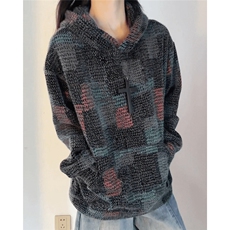 WY849-P60原版现货！美式复古针织连帽卫衣秋冬重磅毛绒外套宽松，女装短外套，星座215-1