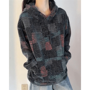 WY849-P60 原版现货！美式复古针织连帽卫衣秋冬重磅毛绒外套宽松图片