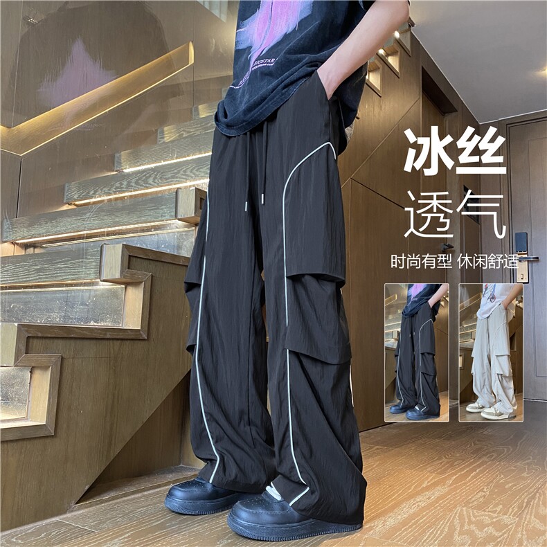 抖音品质夏季新款薄款冰丝褶皱宽松休闲裤B315-K24206-特p40控78,男装休闲裤,电商B315