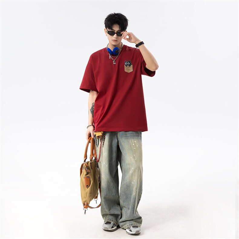 夏季趣味卡通潮流宽松半袖纯棉重磅圆领T恤，男装T恤，星座516