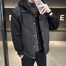 冬季新款卫衣袖假两件连帽羽绒服男短款保暖羽绒外套Y6758-P220，男装羽绒服，电商A237