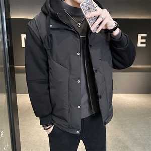 冬季新款卫衣袖假两件连帽羽绒服男 短款保暖羽绒外套Y6758-P220图片