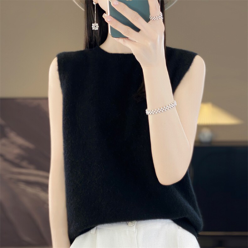 羊毛衫女士秋季新款简约百搭一线成衣圆领背心,女装背心吊带,暖娇绒