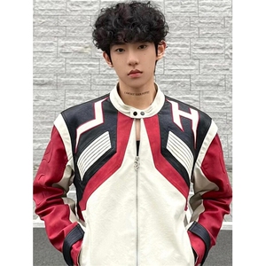 欧美hiphop拼接皮衣外套高级感痞帅炸街机车服夹克 JK106 特P83图片