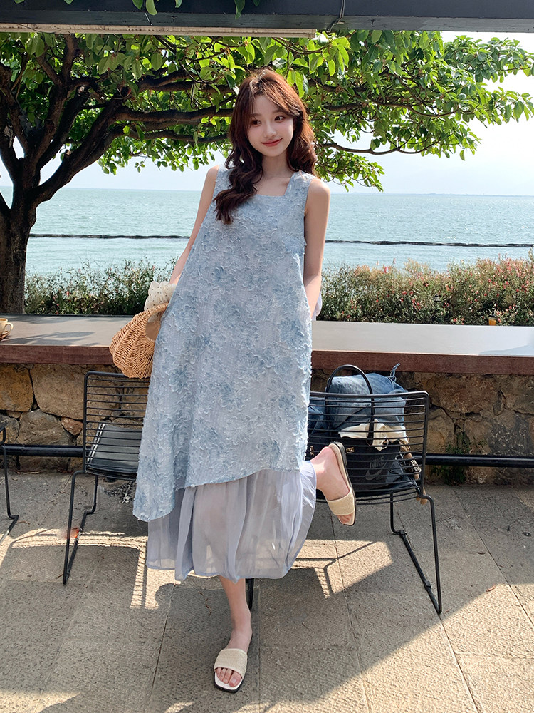 夏日绝美海边度假连衣裙女2025新款独特漂亮超好看提花无袖背心裙,女装连衣裙,浙宝276（原081）