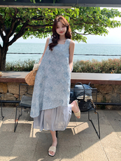 夏日绝美海边度假连衣裙女2025新款独特漂亮超好看提花无袖背心裙，女装连衣裙，浙宝276（原081）