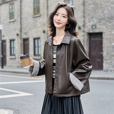 小个子韩系休闲皮衣外套女2025春秋新款时尚百搭显瘦长袖夹克上衣，女装皮衣，英标秀（1C119）