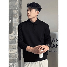 抖音得物高品质二开230克精梳珠地光版纯色宽松长袖T恤翻领POLO衫，男装T恤，电商A486-1