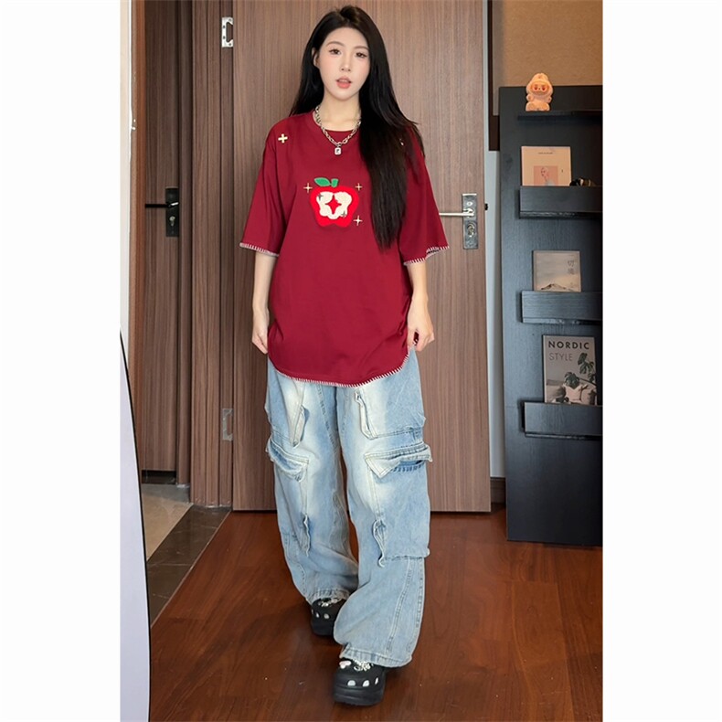 趣味毛巾刺绣苹果短袖t恤男女cp190-特p35,男装T恤,电商B371