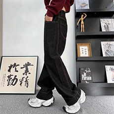 CK01/P78控108秋季中性风美式复古洗水直筒牛仔裤男女可穿黑首，男装牛仔裤，星座305B-1
