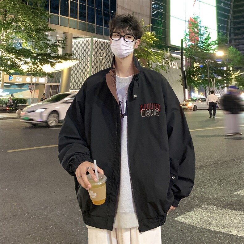 港风23新款秋季时尚百搭宽松字母印花潮流夹克外套F424P65控88,男装夹克,电商A247