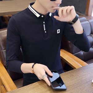 6702-P40男士长袖t恤带有领子韩版潮流体桖青年翻领长轴polo衫图片