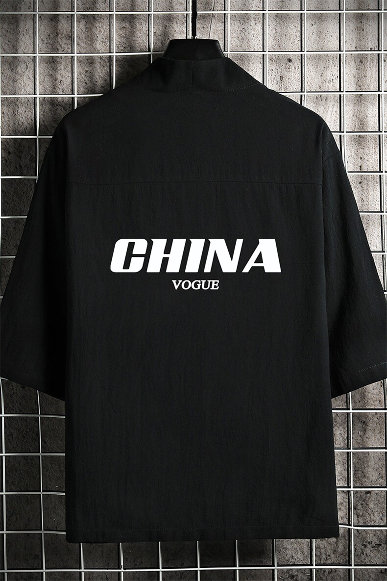 HF59001-P40风汉服男开衫外套七分袖道袍网格挂拍,男装民族服装,电商A040A