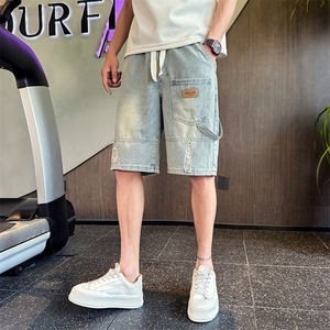 2025新款水洗牛仔短裤 男士破洞绣标休闲夏季五分裤男901N19P38图片