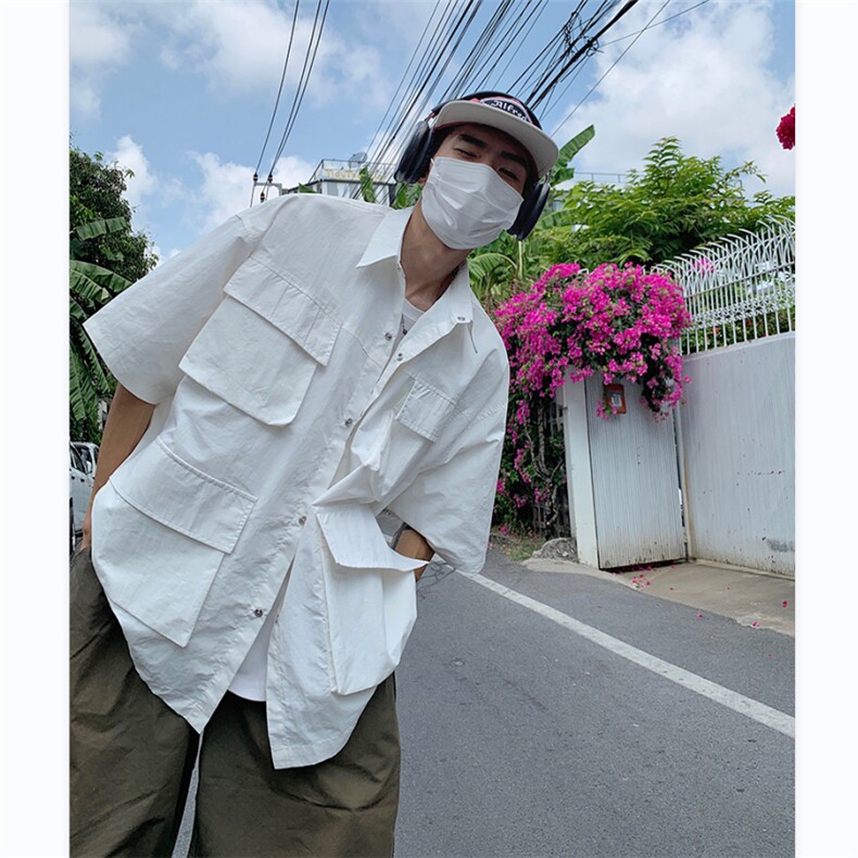 衬衫男短袖韩版潮流多口袋痞子帅气2023夏季新款ins外套CY240-P38,男装衬衫,星座412-3