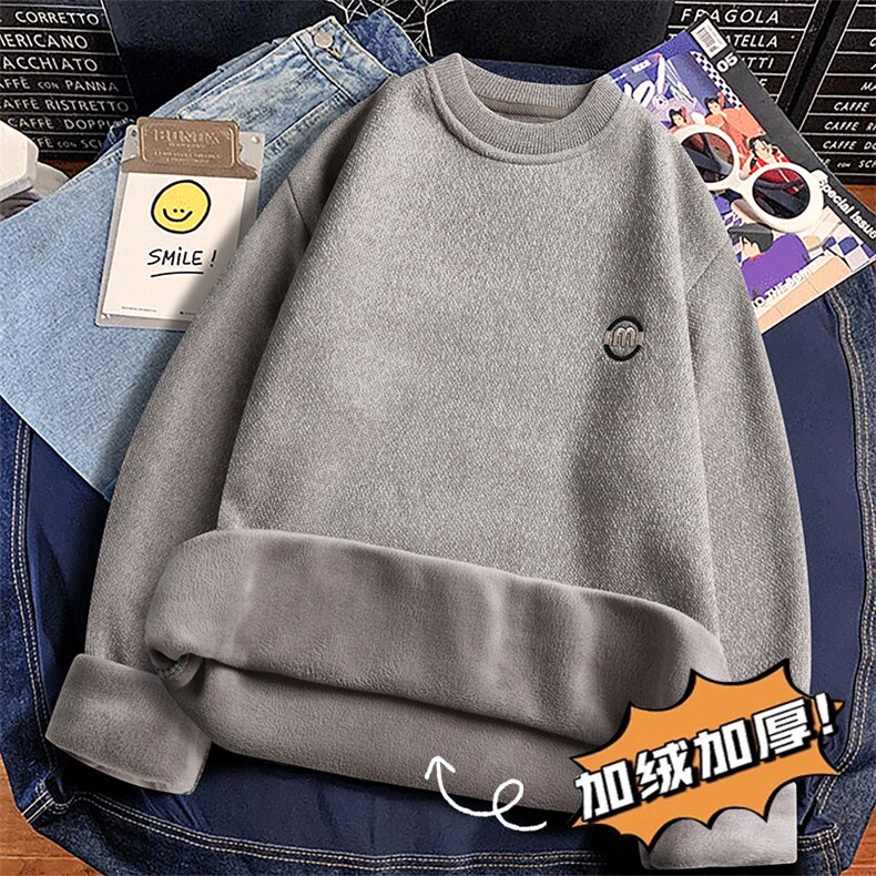 圆领毛衣男加绒加厚一体绒卫衣秋冬季保暖毛线针织衫 7037-P28图片